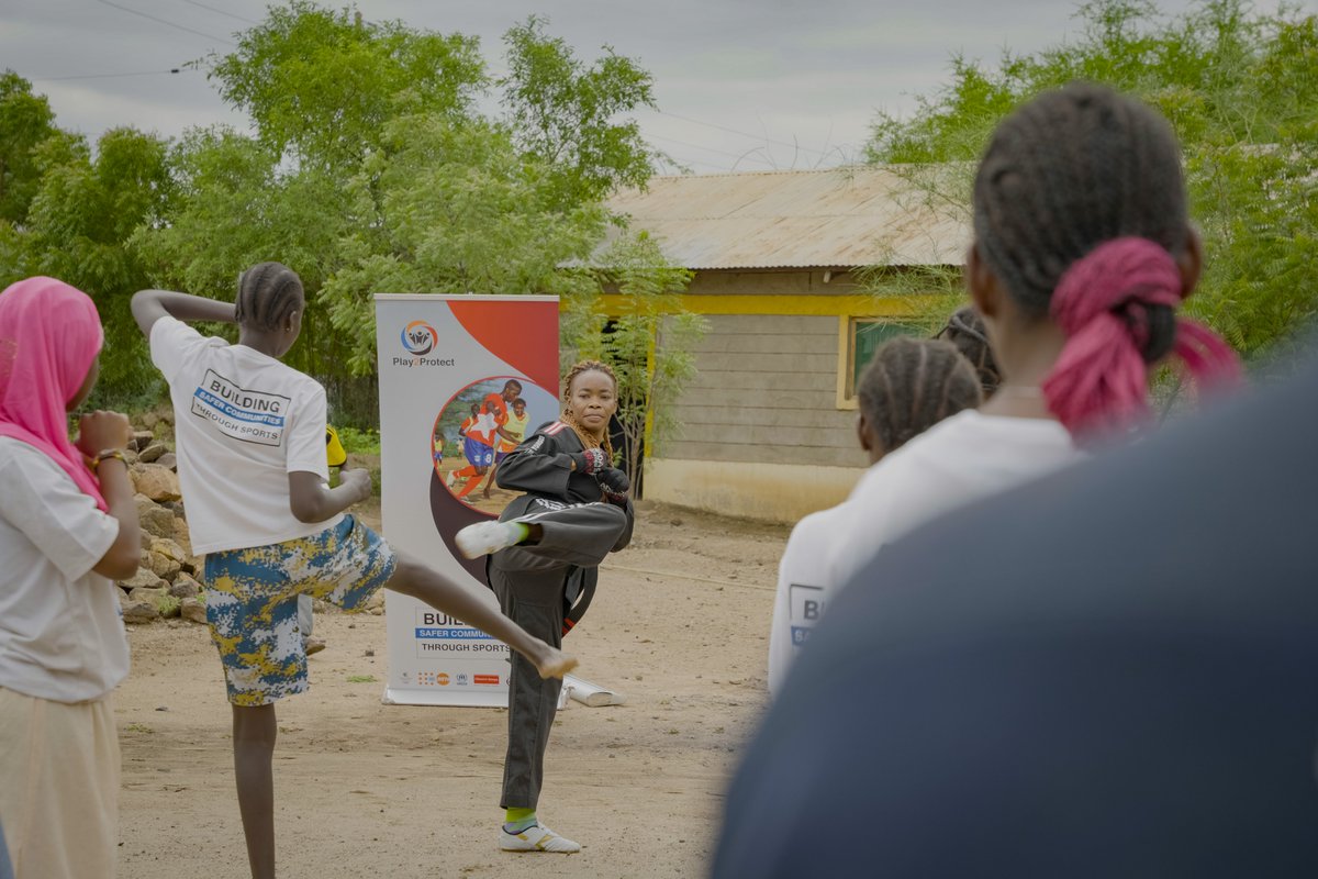 filmaidkenya's tweet photo. Excited for the Taekwondo Clinic with National Role Model Caroline Evelyne Ambani in Kakuma! This event will empower young women with self-defence skills, fight GBV, and build safer communities.  @RESCUEorg   @KRCS for supporting this! #SportsForProtection #EndGBV @UNFPAKen https://t.co/lnEvOYQ39B