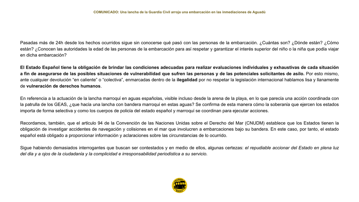 SolidaryW's tweet photo. 🔴Saber el paradero de estas personas y si han sido devueltas ilegalmente a Marruecos. #DevolucionesEnCaliente
🔴El porqué de la presencia de la lancha marroquí en aguas españolas y cooperación en el patrullaje e intervenciones
Exigimos respuestas @DelegGobMl y @interiorgob https://t.co/qXn6rHP2us