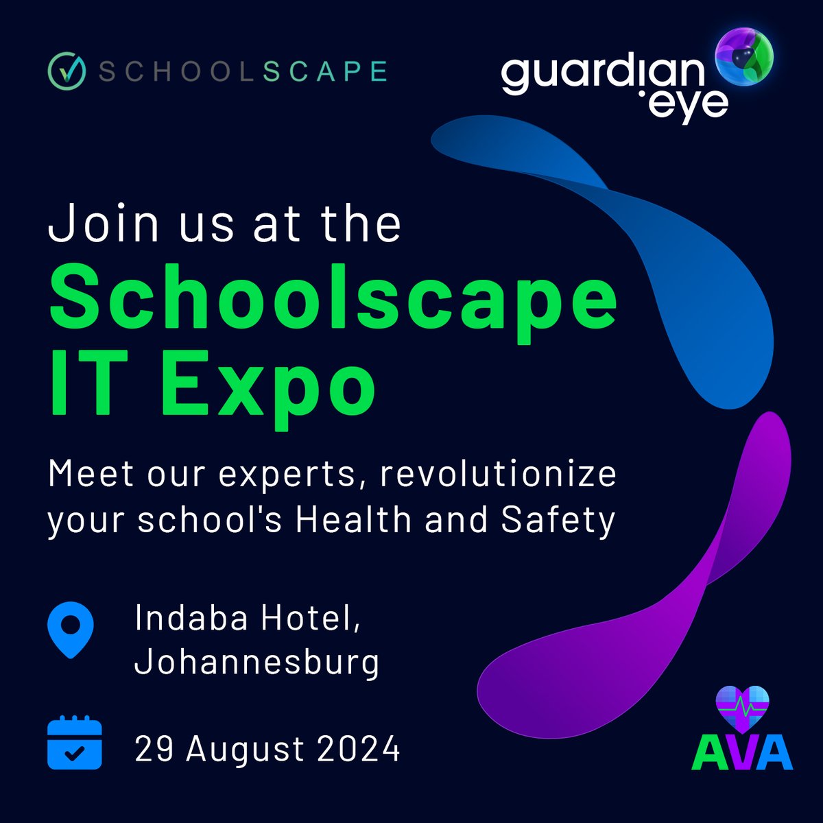 GuardianEyeZA's tweet photo. Discover innovative ways to create a safer, healthier learning environment for your students. Join the AVA team on Thursday at Schoolscape IT Expo taking place at the Indaba Hotel. https://t.co/ltAKtvmxsF