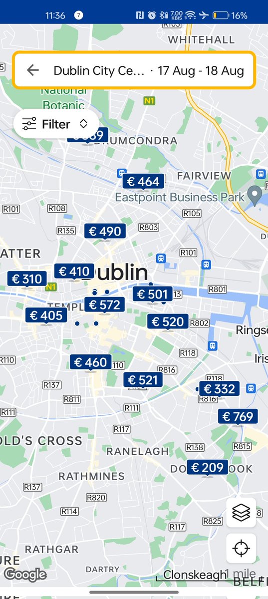 Screenshot of prices of Dublin Hotels on the 17th August 2025

One taken last night before the Oasis announcement and one this morning 😂

#oasis2025