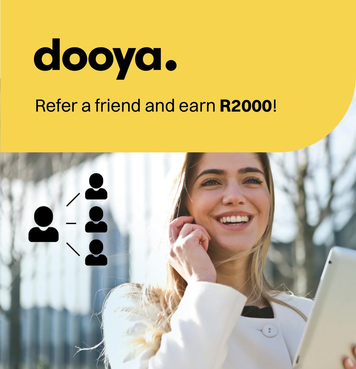 Dooyatrading's tweet photo. If you're not familiar with our referral system, it's time to get familiar! 
Did you know that, as an active Dooya client, if you refer a new friend or family member to Dooya, you receive R2000? Refer as many friends or family as you like!
https://t.co/B6onLICaAd https://t.co/XSOOVgZM2e