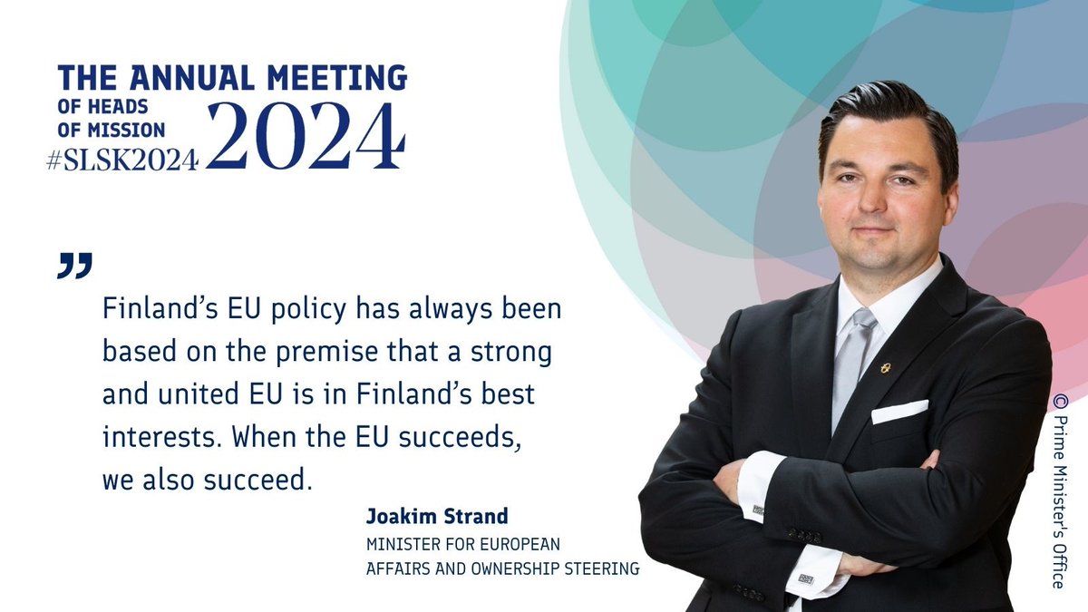MFA Finland 🇫🇮 (@ulkoministerio) on Twitter photo Minister for European Affairs and Ownership Steering <a href="/Jocke_Strand/">Joakim Strand</a>: "Finland’s EU policy has always been based on the premise that a strong and united EU is in Finland’s best interests. When the EU succeeds, we also succeed." #SLSK2024
⬇️
valtioneuvosto.fi/-/eurooppa-ja-… Minister for European Affairs and Ownership Steering <a href="/Jocke_Strand/">Joakim Strand</a>: "Finland’s EU policy has always been based on the premise that a strong and united EU is in Finland’s best interests. When the EU succeeds, we also succeed." #SLSK2024
⬇️
valtioneuvosto.fi/-/eurooppa-ja-…