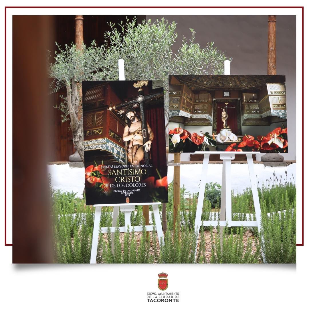 #Tacoronte presenta el #cartelanunciador de las #fiestasmayores2024 de septiembre, en honor al #CristodelosDolores 

El diseño es del creativo local Javier Gutiérrez. Incluye la recreación de las antiguas tribunas del altar mayor del Santuario. 
#fiestas2024 #CristodeTacoronte