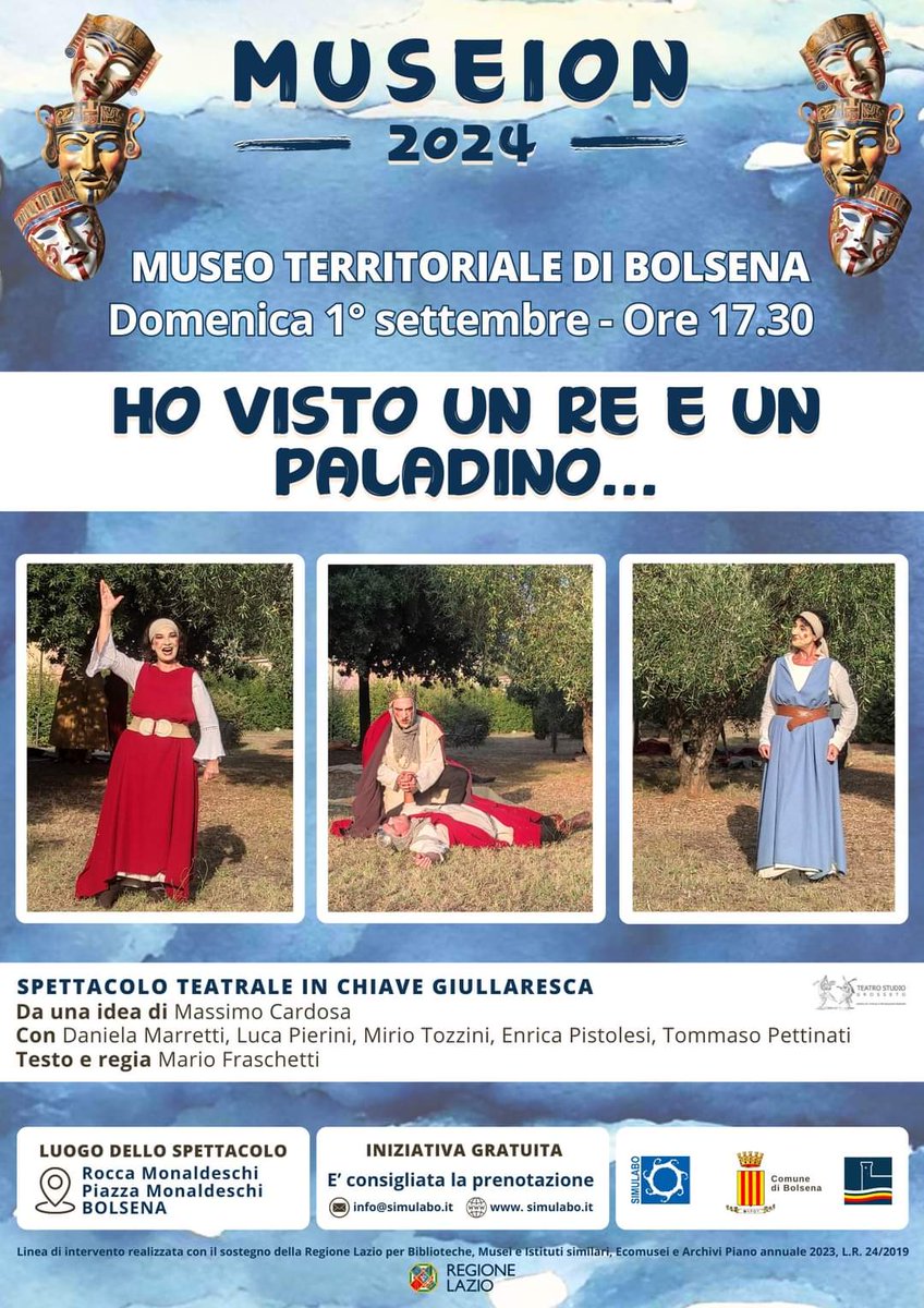 VisitBolsena's tweet photo. MUSEION SPETTACOLO TEATRALE IN CHIAVE GIULLARESCA ORE 17.30 INGRESSO GRATUITO https://t.co/ZxVh20KDKx https://t.co/P1y8PIUFzD