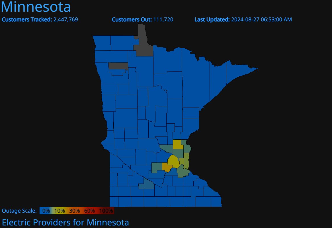 Over 100k power outages in MN due to severe storms this morning moving right over the Twin Cities.