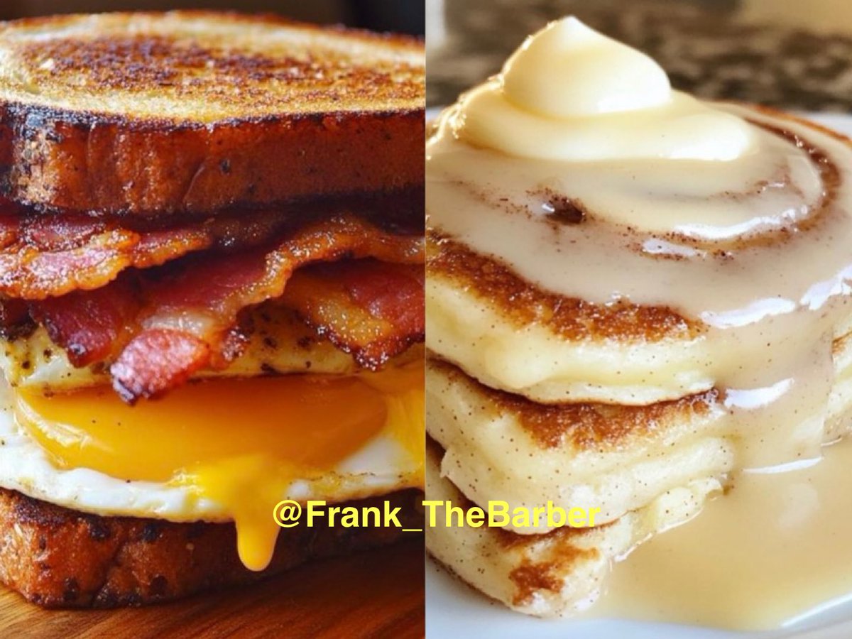 Frank_TheBarber's tweet photo. Good morning 😃 
What should I make for breakfast? 
Egg, Cheese &amp; Bacon 
                   Or 
Cinnamon Roll Pancakes https://t.co/pRReSgHEYt