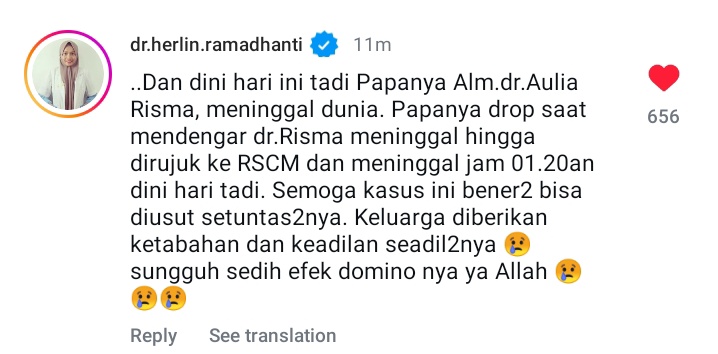<a href="/NarasiNewsroom/">Narasi Newsroom</a> innalillahi wa inna ilaihi rajiun, papanya alm. dr. aulia risma pun meninggal hari ini🥺