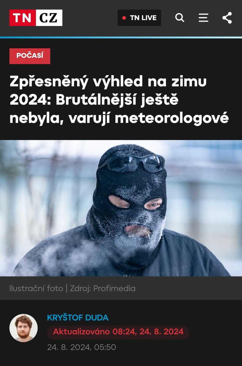 Pokračujeme v krasojízdě. Vyjádří se tito fundovaní redaktoři k faktu, že všechny níže uvedené zimy (viz repost), o kterých strašili brutální zimou, patřily mezi nejteplejší nebo globálně dokonce byly úplně "nejbrutálněji" nejteplejší? Asi ne... Bohužel spoléhají na to, že lidé