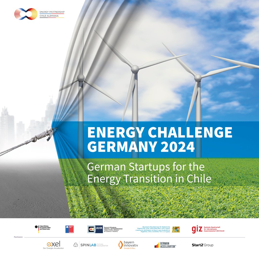 Innovative „Made in Germany” Lösungen für den Energiesektor werden für den Wettbewerb „Energy Challenge 2024“ gesucht. 

📌 Die zwei besten Energie-Startups gewinnen eine kostenlose Geschäftsreise nach Chile  (18. – 22. November 2024). Mehr Infos hier: energypartnership.cl/energychalleng…