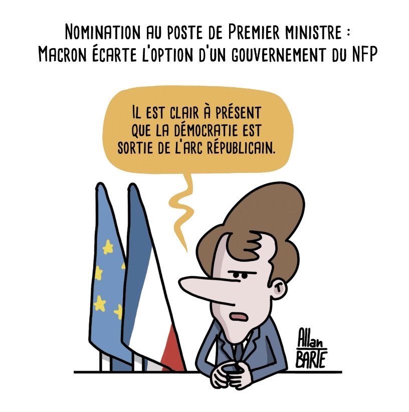 edwyplenel's tweet photo. Ce dessin de ⁦@AllanBARTE⁩ résume bien le moment politiquement fou que nous vivons, ce coup d’État à froid d’un president qui s’arroge tous les pouvoirs et privatise la République pour servir les intérêts de sa clientèle oligarchique. https://t.co/PZolHvIUJ6