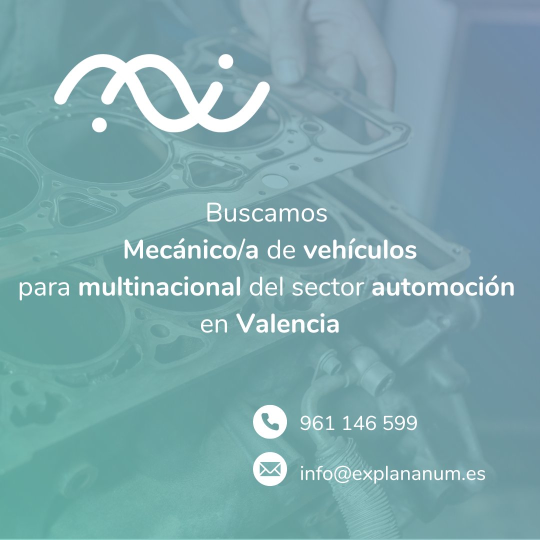ExplanandumRRHH's tweet photo. Iniciamos búsqueda de Mecánico de coches Oficial de primera para compañía líder del sector automoción situada en Valencia. 

#Explanandum #Hiring #Empleo #RRHH Trabajo #Mecánica #Motor #Automoción #ALERTA #VLC #27Agosto #FelizMartes https://t.co/5lTkxsLJwh