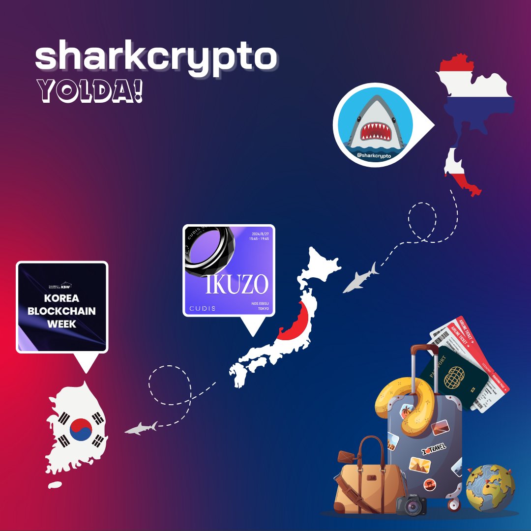 AltcointurkEn's tweet photo. ✈️ @sharkcrypto is on the move again, representing Altcointurk! 😇

Thailand 🛫 Japan🛬 (@CudisWellness Hello Japan! CUDIS’s Japan debut: IKUZO)

Japan 🛫 South Korea🛬 (@kbwofficial Korea Blockchain Week)

If you’re attending, be sure to find @sharkcrypto there! 🥰 https://t.co/Jpv37QC7lr