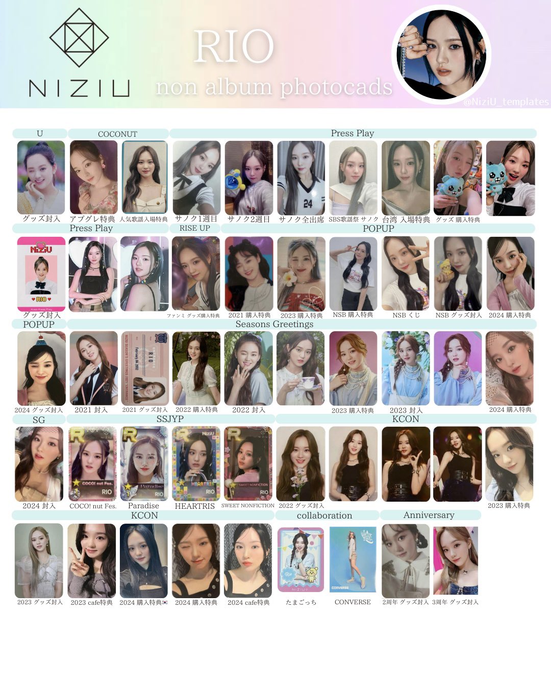 新作ウエア NiziU  X: on 一覧表作成 タレントカード