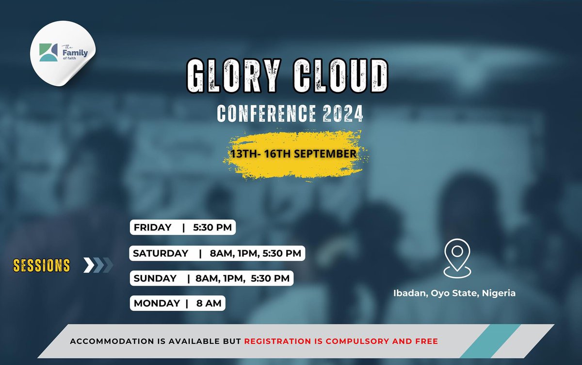 Familyoffaith_'s tweet photo. Since inception, GLORY CLOUD CONFERENCE is known for charismatic renewals, for birthings of the charismatic ministry in it's pure apostolic fashion.

REGISTRATION IS COMPULSORY &amp; FREE.
To register, follow the link below:
https://t.co/3sXsrDp5iT

Pray, plan, be there. https://t.co/XlfUPnMylz