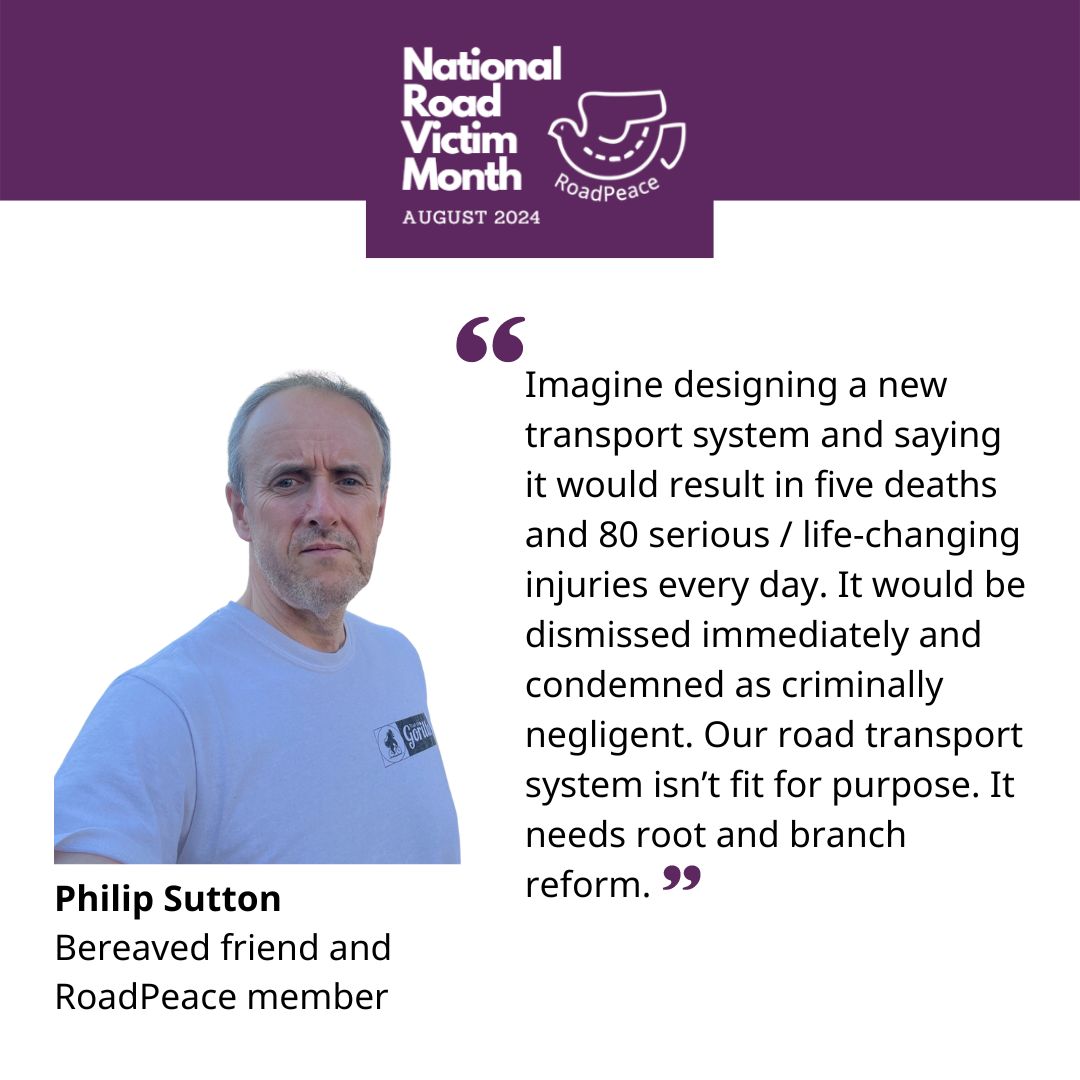 Thank you to Philip Sutton for supporting National #RoadVictimMonth this August - an annual campaign aimed at raising awareness of the staggering number of people needlessly killed and injured on UK roads. Find out more: buff.ly/3XaJktl