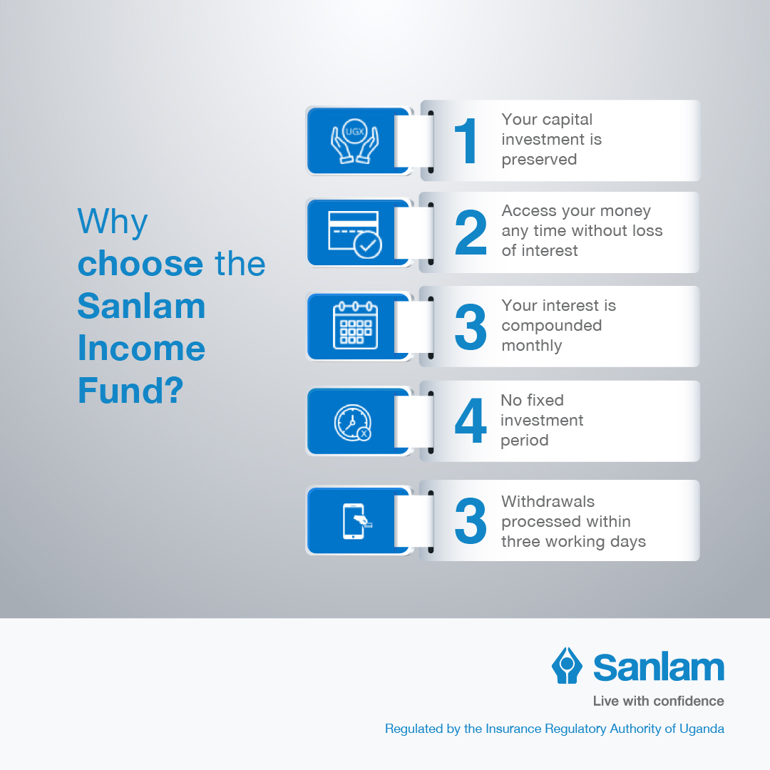 SanlamAllianzUg's tweet photo. The Sanlam Income Fund is suitable for customers who wish to invest their money in secure assets through regular or once-off savings.
Send us a WhatsApp text on 0771452573 to discover more.
#SanlamUnitTrust
#SaveWithConfidence https://t.co/f7XfzYZAcb