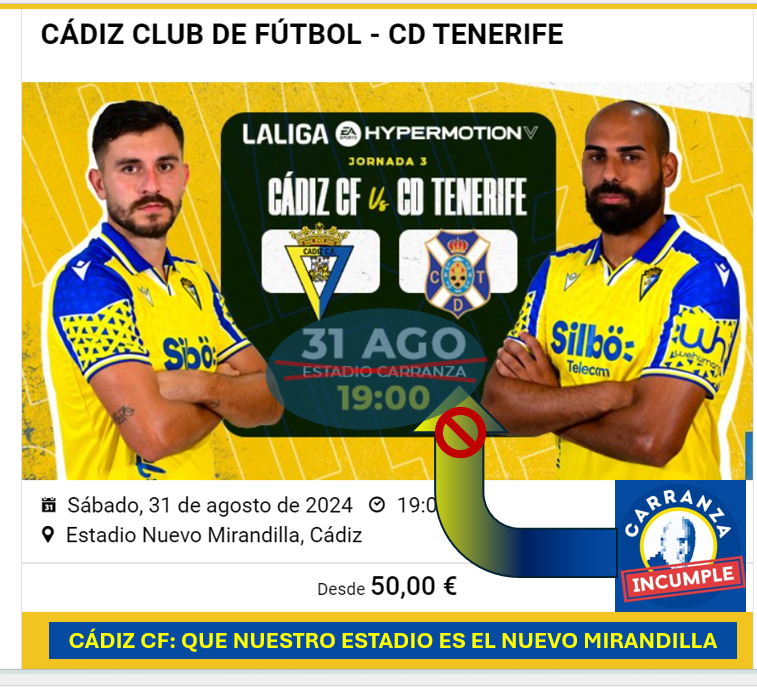 <a href="/Cadiz_CF/">Cádiz Club de Fútbol</a> que no se te olvide que nuestro estadio se llama Nuevo Mirandilla. Así consta en todas las instancias oficiales. Además, <a href="/Carranza_NO/">Plataforma Carranza Incumple</a> carranzaincumple.com
<a href="/FPCadistas/">Federación de Peñas Cadistas</a> <a href="/portalcadista/">Portal Cadista</a> <a href="/canalamarillo/">Canal Amarillo</a> <a href="/diariocadiz/">Diario de Cádiz</a> <a href="/LaGradaAmarilla/">Grada Amarilla</a> <a href="/jcgualtrapa/">Futbolero Gualtrapa (José Carlos) ۞</a> <a href="/VozCadista/">Voz Cadista</a> <a href="/desmarquecadiz/">ElDesmarque Cádiz</a>