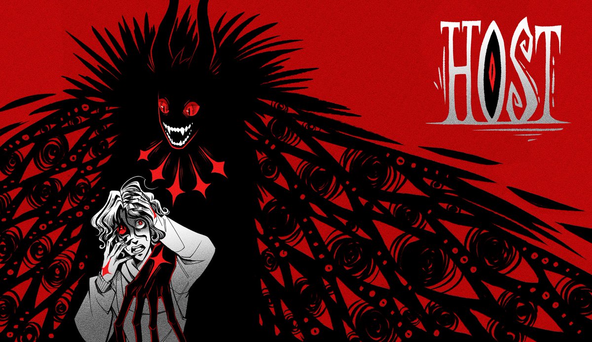 HannahAlexArt's tweet photo. My new comic ‘HOST’ officially launched on Webtoon Canvas! 
It’s a Supernatural BL about demon possession! ❤️
If you like enemies to lovers, flirty monsters, toxic obsession, and dark comedy, you might like this! 🖤

https://t.co/n9i207l4mt https://t.co/Fk9EN9fta3
