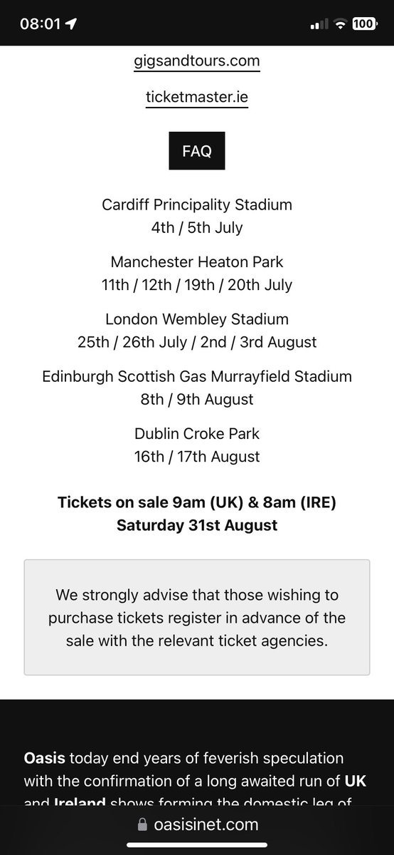 Oasis dates confirmed