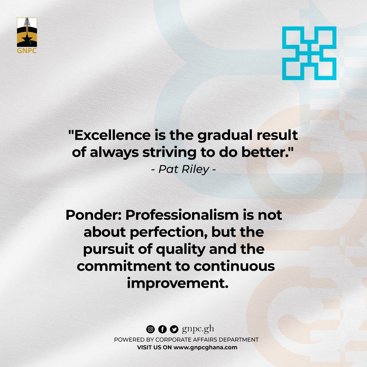 GNPCGhana's tweet photo. Keep striving for excellence.

#Professionalism 
#Pointstoponder
#Excellence 
#EmpoweringDreams https://t.co/Z6oHcVqQtH