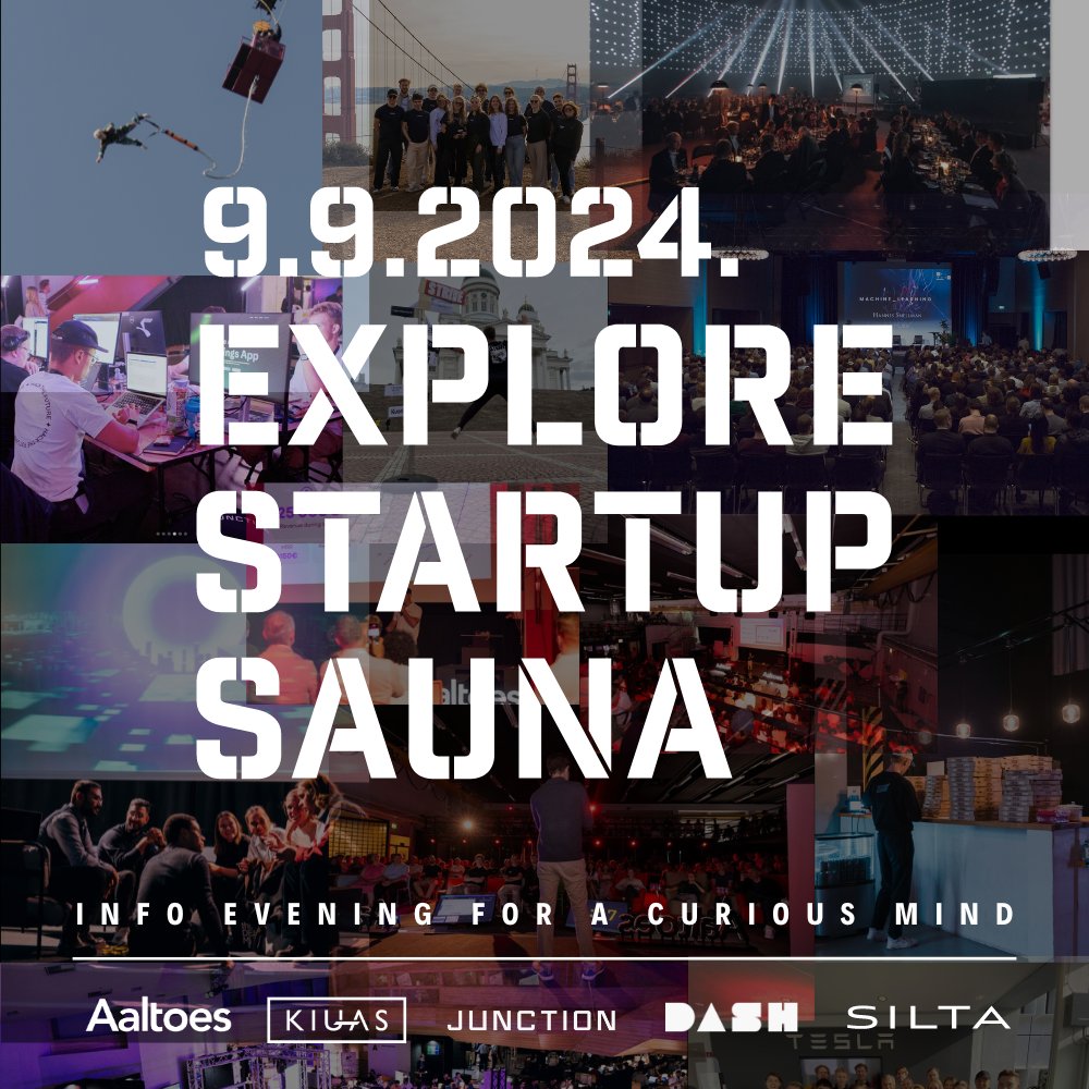 At Startup Sauna, crazy ideas don’t just exist—they're built into something real.

​Here, different fields come together, collaborate, and build the next big thing. Everyone is welcome!

​Join us for a Startup Sauna info evening and meet the faces behind the entities, including