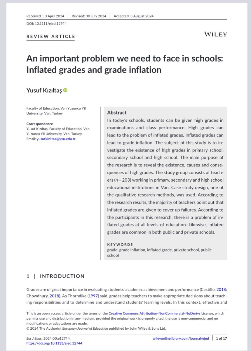 Türkiye’nin önemli eğitim sorunlarından birisi olan Hormonlu Notlar ve Not Enflasyonu,MEB okulları bağlamında ilk kez bilimsel bir makalede yayımlandı.Dünyanın prestijli dergilerinin birisinde (SSCI Q1) yayımlanan araştırmanın sonuçları çarpıcı ve vahim. onlinelibrary.wiley.com/doi/epdf/10.11…