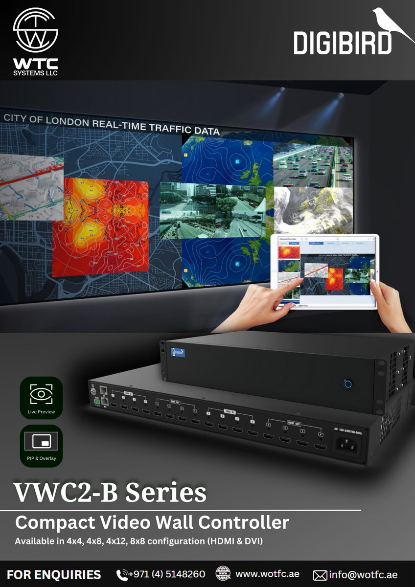 WTC_SYSTEMS_LLC's tweet image. DIGIBIRD B SERIES
Discover the DigiBird VWC2-B Series!

Ideal for control rooms, meeting rooms and digital signage.

Call: +97145148260
Mail Id: info@wotfc.ae
wotfc.ae

#WOTFC #WTC #WTCsystem #VideoWall #AVTech #ControlRoom #MeetingRoom #DigitalSignagee #PIP #ProAV