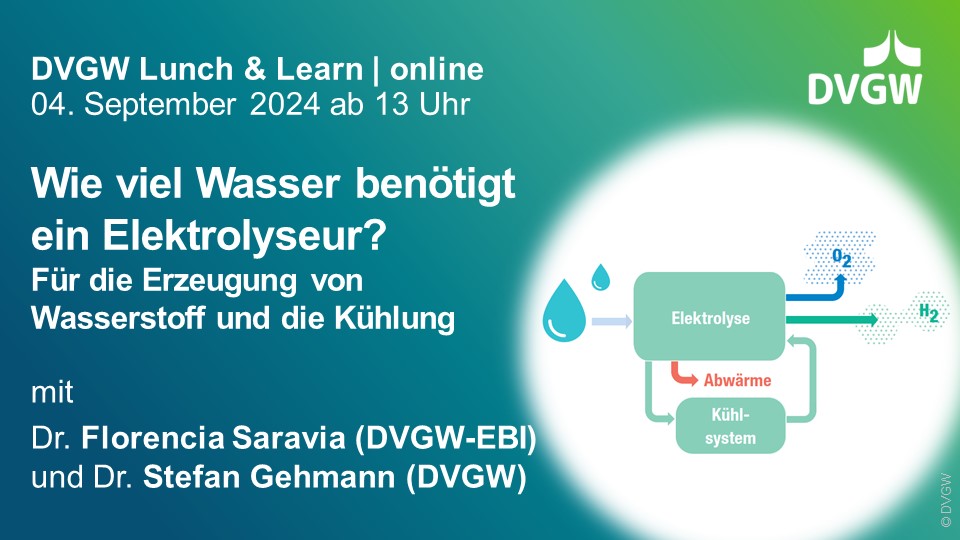 Wasser Lunch &amp; Learn: Wie viel #Wasser benötigt ein #Elektrolyseur?

Nach der Sommerpause setzen wir unsere Wissensreihe "Wasser Lunch &amp; Learn" fort und widmen uns einem hochaktuellen Thema: dem Wasserbedarf bei der #Wasserstoff|produktion

👉servicecenter.dvgw.de/event/speakers…