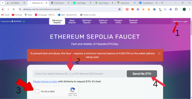 CryptoCatTelugu's tweet photo. Those who don't have sepolia eth

👇Follow
Steps:-
1⃣https://t.co/BseexRSvUT
2⃣Enter Metamask address
3⃣Verify Captcha(I am not Robot)
4⃣Click on Send me ETH

If You dont have alchemy account create account first and then follow the steps