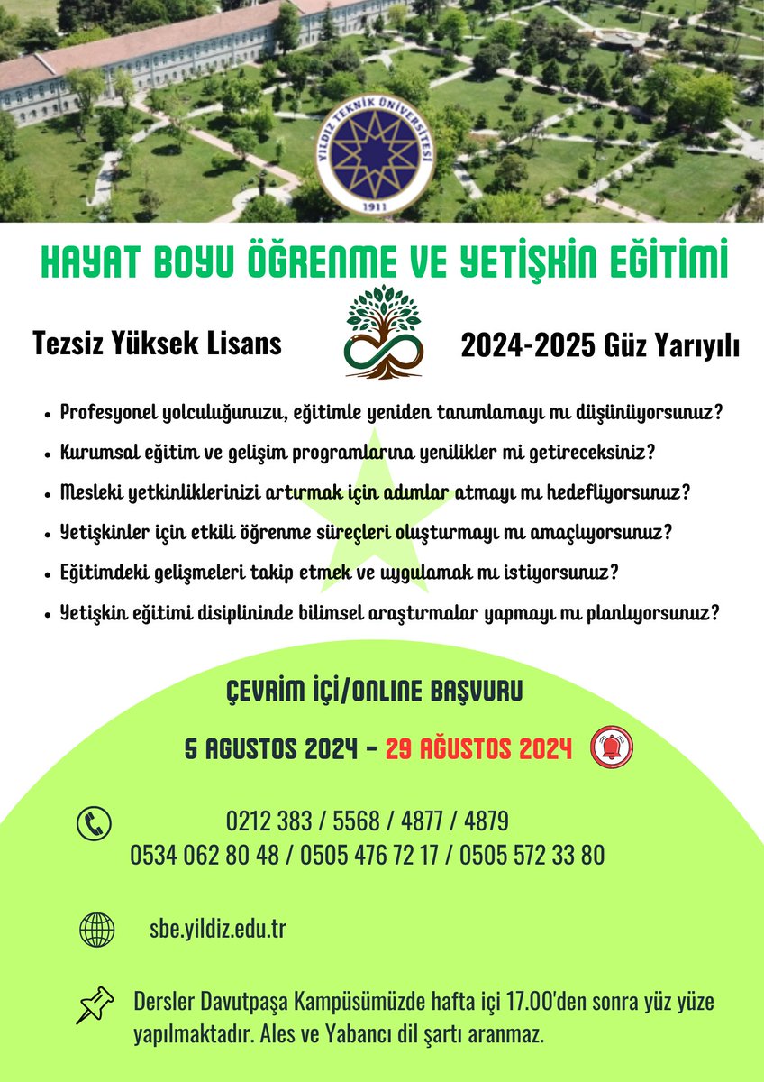 📌Başvurular için son 3 gün !
Bilgi: sbe.yildiz.edu.tr
Başvuru: obs.yildiz.edu.tr/oibs/ina_app/