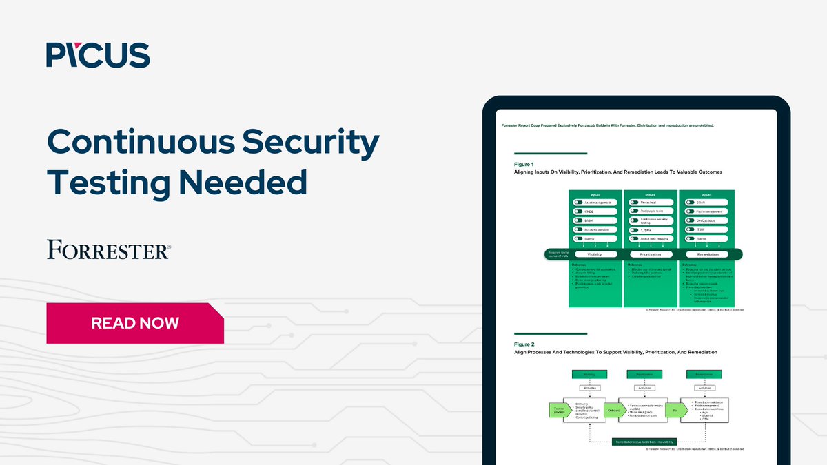 PicusSecurity's tweet image. 🔧 Point-in-time testing isn’t enough. Forrester’s report highlights the need for continuous security testing. Download now!
🔗 hubs.li/Q02Mwrbd0
#CyberSecurity #ContinuousTesting #ProactiveSecurity #ForresterReport