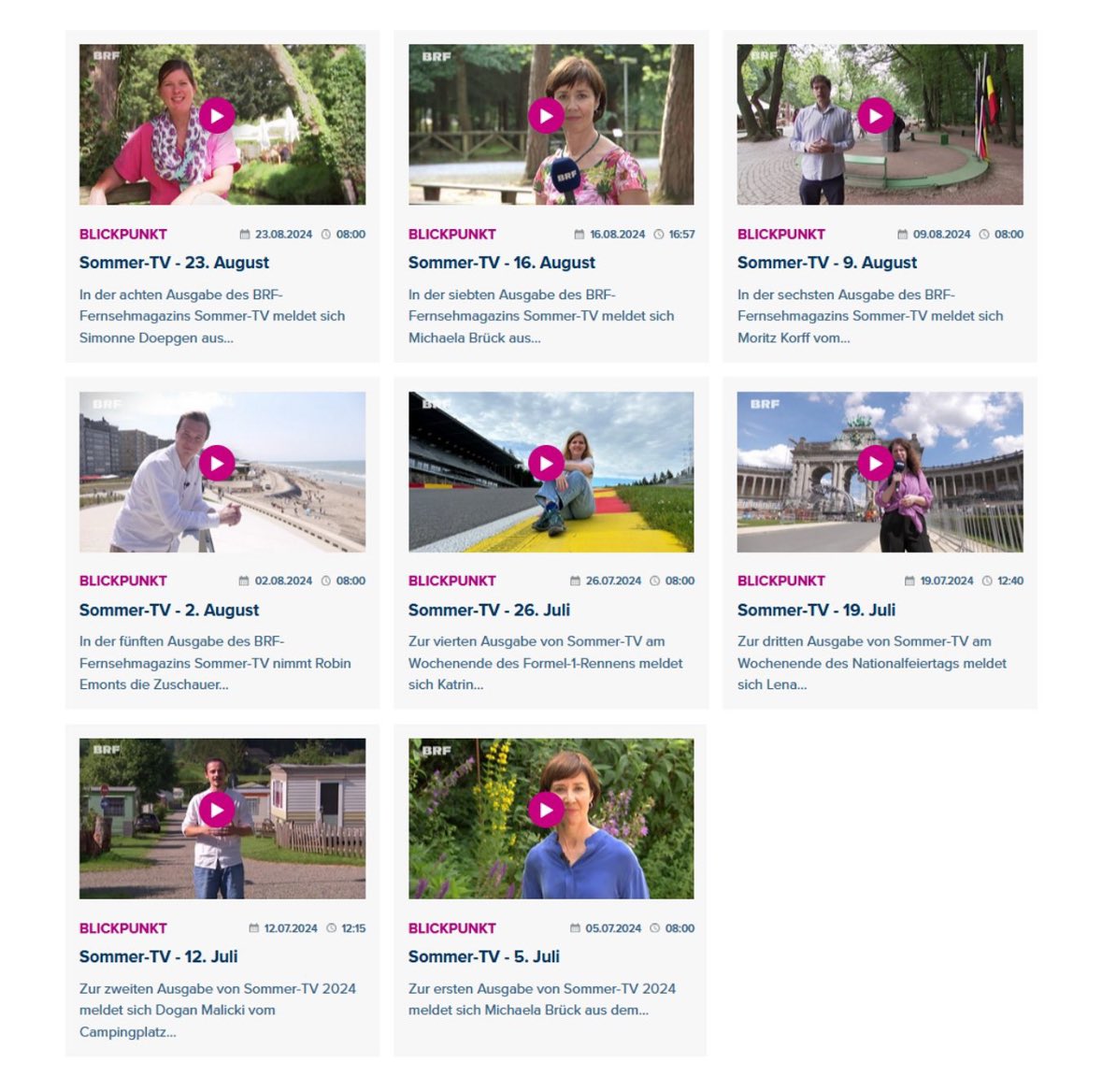 „Sommer-TV“ ☀️📺 geht am Freitag in die letzte Runde.

Unsere Reporter sind sportlich 🚲, kulinarisch 🍕, touristisch🏝️, und abenteuerlich 🔥 unterwegs. 

Alle Folgen "Sommer-TV" gibt es in der #BRF #Mediathek sowie auf #Auvio zum Nachschauen ➡️ m.brf.be/blickpunkt/