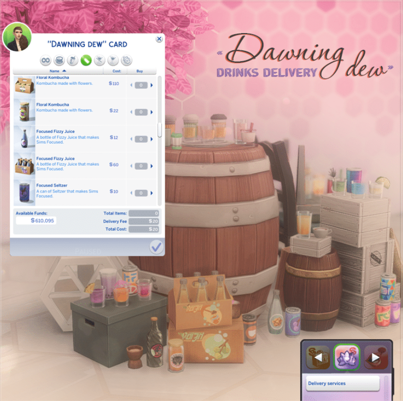 SnootysimsO's tweet image. The Dawning Dew Drinks Delivery Mod by CubiertoDeFlores will let your Sims feel refreshed through new drinks available for order through the computer, such as sippy drinks, tea, bubble tea, soda, sparkling water, juice, cocktails, nectar, punch, and more! These drinks come in…