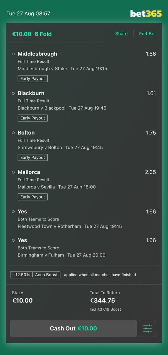 RealOddsMaster's tweet photo. 6-FOLD ACCA from Telegramπ¨
1 Unit βοΈ
@ 30.75 Odds
TG LINK IN BIO π #Telegram #Betting #Tipster #Acca #7Fold #Tips #Bet365 https://t.co/tjvI8Vsgjo