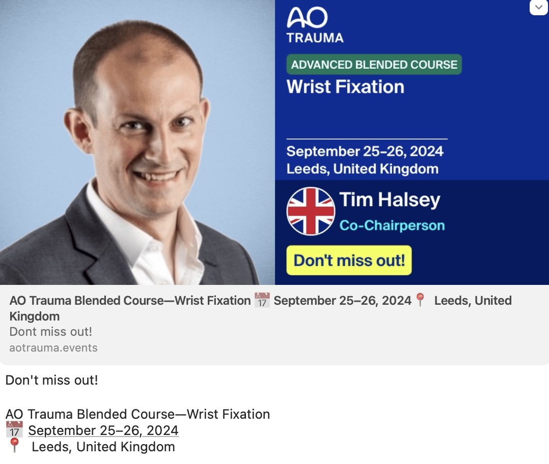 A couple of places remain on our wrist programme with expert faculty...ration 1 faculty to 4 participants. #wristsurgery here:  aotrauma.events/sti/1931242
