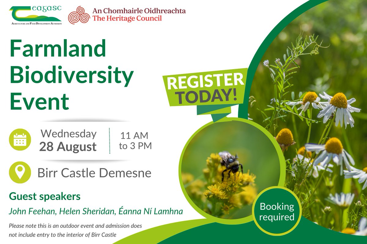 The National Biodiversity Data Centre will be attending  the Farmland Biodiversity Event at Birr Castle Demesne tomorrow. Come by to meet our Farmland Pollinator Officer and Invasive Species Officers.

Register here bit.ly/3z24515