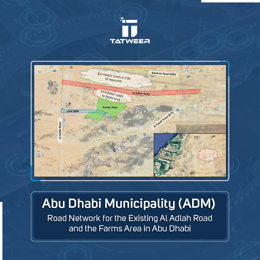 TATWEERMEA's tweet photo. To address increased traffic density and enhance road connectivity, efficiency, and safety in the farms area of Abu Dhabi, Tatweer has been tasked with developing detailed designs for upgrading the existing Al Adlah Road, spanning approximately 18 kilometers. 
#Tatweer https://t.co/TAvUd6xMJl