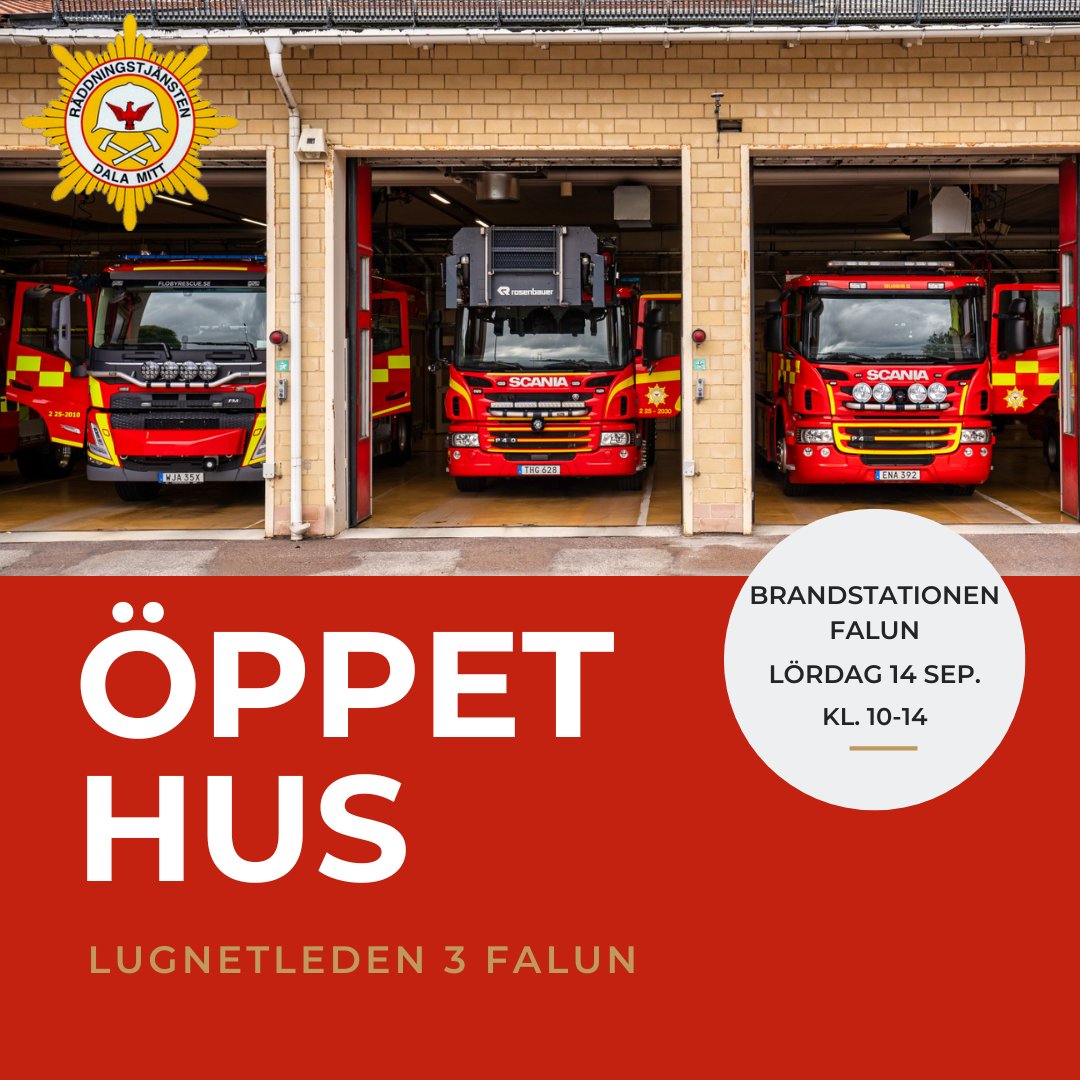 Öppet hus Falu brandstation 14 sep. kl 10-14.
Välkommen!