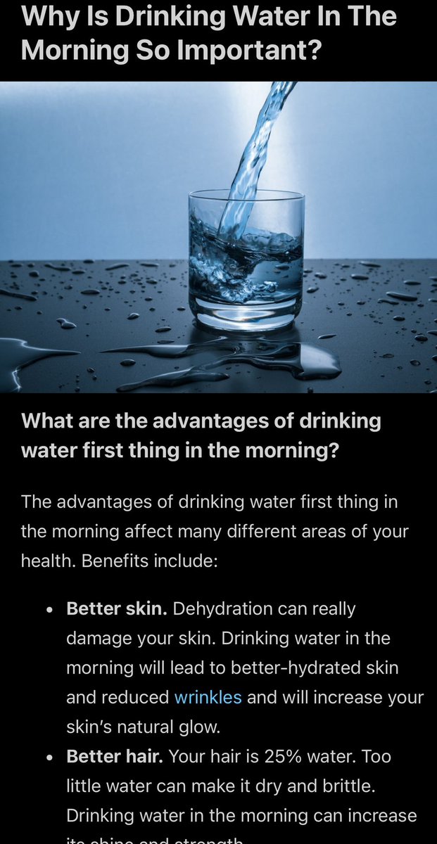 لماذا الماء أهم شيء تتناوله عند الاستيقاظ من النوم؟

- يقلل من امتصاص الجسم للجرعات الزائدة من السكريات والصوديوم والدهون المشبعة التي تؤدي للإصابة بأمراض القلب
- يساعد على دعم نظام المناعة وبالتالي قدرة الجسم على محاربة العدوى والأمراض بشكل أسرع.
- يحسن عمل الجهاز الهضمي
- يساهم