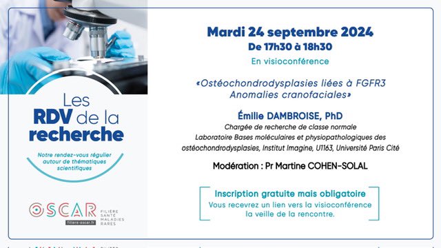 🚨SAVE THE DATE🚨

🔬Prochain RDV de la #recherche consacré aux 𝐨𝐬𝐭𝐞́𝐨𝐜𝐡𝐨𝐧𝐝𝐫𝐨𝐝𝐲𝐬𝐩𝐥𝐚𝐬𝐢𝐞𝐬 liées 𝐚̀ 𝐅𝐆𝐅𝐑𝟑 et les anomalies crâniofaciales👇🏻

🗓 24 septembre 2024
💻 En direct via visioconférence

🔗 Inscrivez-vous gratuitement : urlr.me/rcTnR