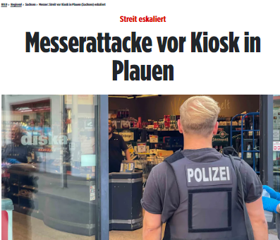 #Plauen: Somalier attackiert Kiosk-Mitarbeiter mit Messer. Auch in #Waltershausen kam es zu einer Messerattacke. Während eines Streits zwischen mehreren Personen zog ein Somalier ein Messer und verletzte auch hier einen Mann (46). bild.de/regional/sachs…
