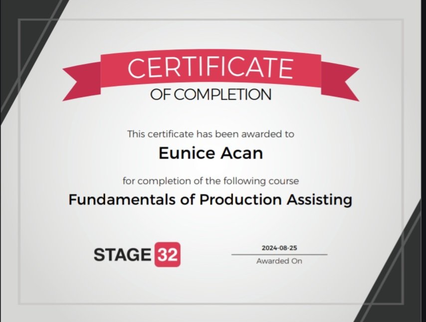 eunice_acan11's tweet photo. Just completed an amazing Production Assisting Course with Gary Fiorelli at @Stage32! Many world-renowned directors and producers started as production assistants, and I'm excited to continue building my filmmaking journey. 🎬 #Filmmaking #ProductionAssistant #Stage32 #Growth https://t.co/HmeCakzifV
