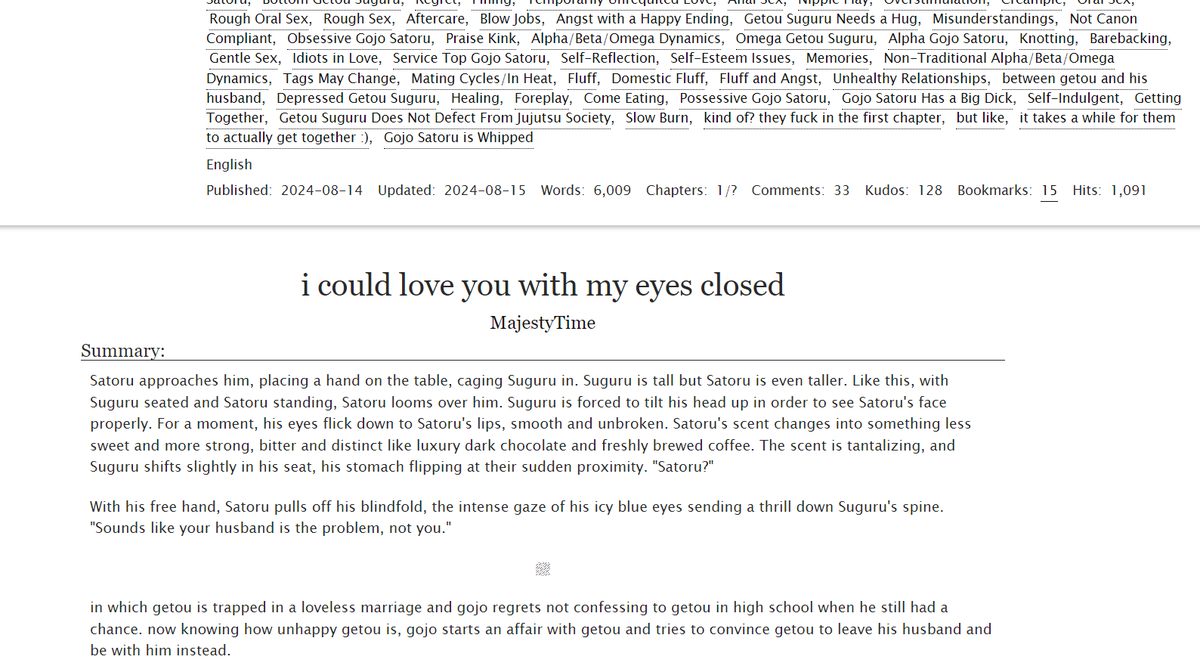 fivesummersfics's tweet photo. i could love you with my eyes closed by @MajestyTime 
ch 1/? 
#五夏 , rated e, 6k words, omegaverse
satosugu NTR where Suguru cheats on his husband with Gojo 

https://t.co/0iRfQXk0yp https://t.co/rcgNmrwTTo