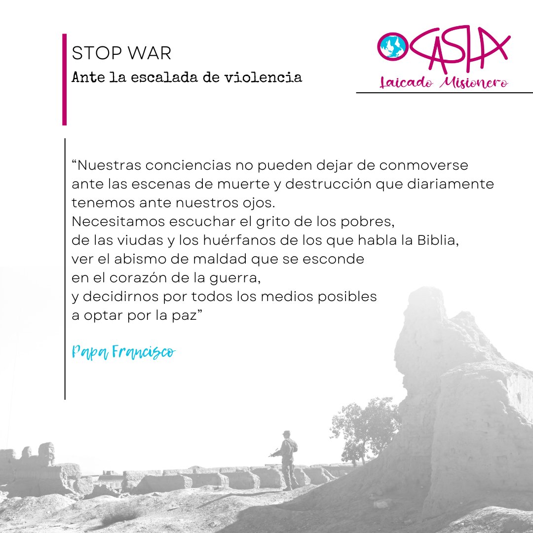 El Papa Francisco nos recordó hace unos días que debemos seguir construyendo puentes de paz y no acostumbrarnos a los episodios de violencia que se están viviendo en el escenario internacional. #OracionporlaPaz

#PapaFrancisco #Laicos