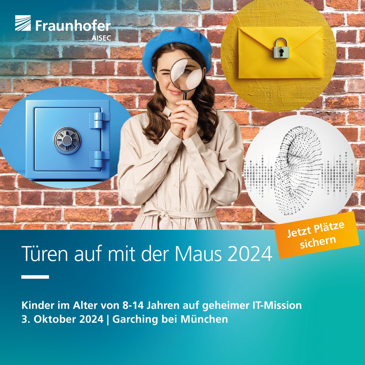 FraunhoferAISEC's tweet image. Die Maus wurde entführt und ihr können sie retten!
Am 3.10.2024 laden wir Kids von 8-14 Jahren zu »#TürenAuf mit der Maus« nach #Garching ein: Löst Rätsel, entlarvt Lügen & schickt geheime Nachrichten.
Kostenlose Anmeldung für 9:30 oder 11 Uhr an maustag@aisec.fraunhofer.de📩