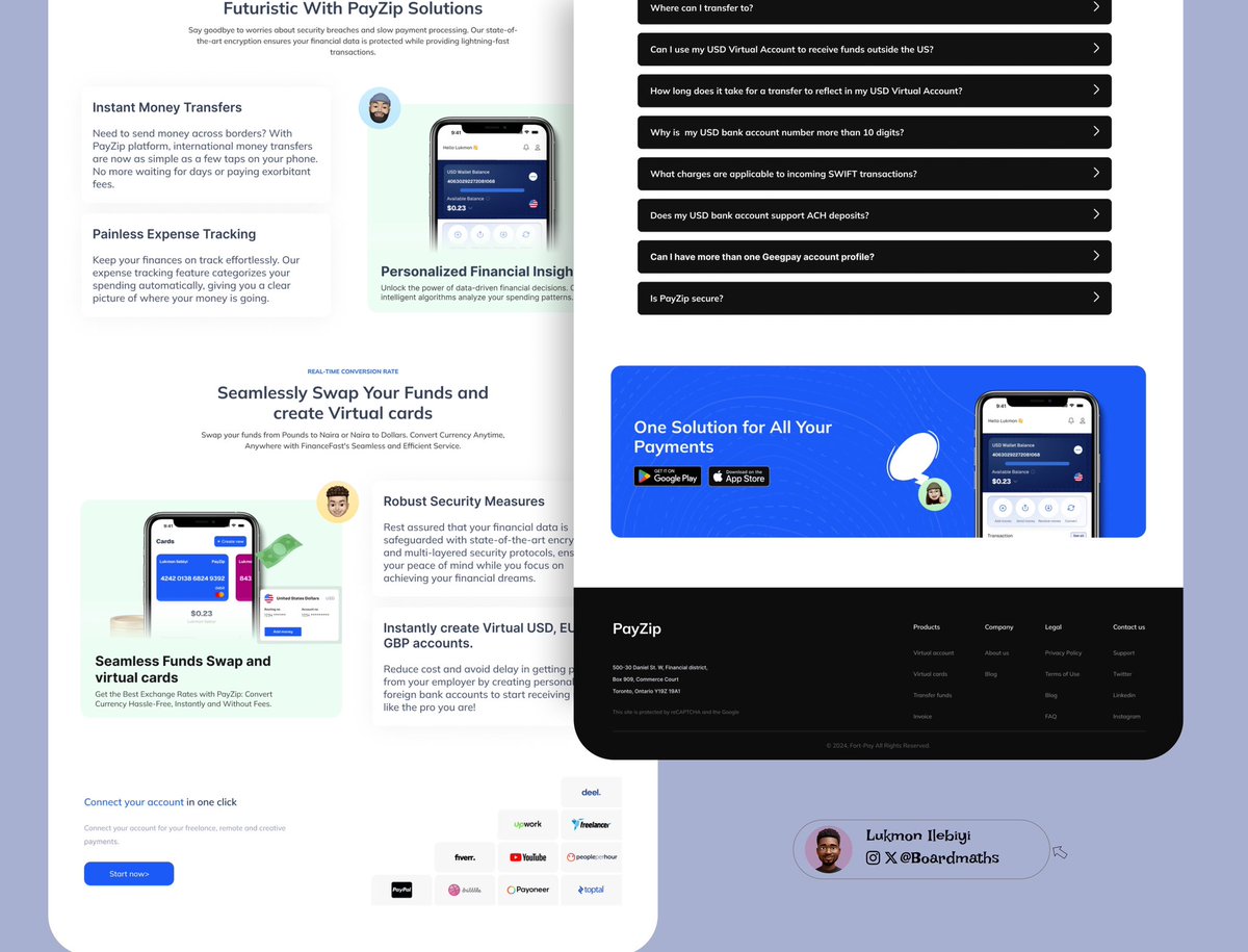 Olabodedesigns's tweet photo. Day 27 of 31-Day Design Challenge: PayZip website design, a fintech platform 💳. Your honest feedback ? 

#UIUXDesign #FintechWebsite #PayZip #WebDesign #UserExperience #FintechDesign https://t.co/mL7UdcE6kL