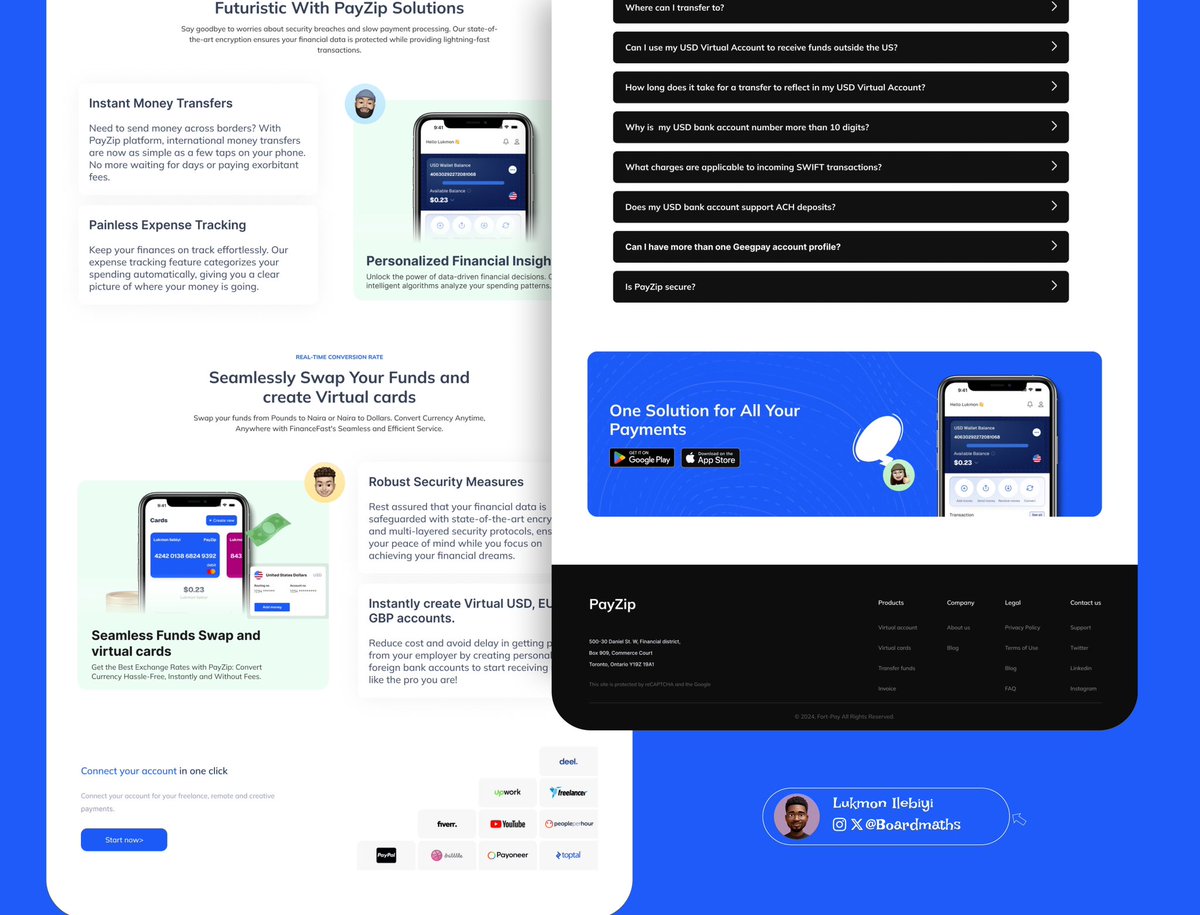 Olabodedesigns's tweet photo. Day 27 of 31-Day Design Challenge: PayZip website design, a fintech platform 💳. Your honest feedback ? 

#UIUXDesign #FintechWebsite #PayZip #WebDesign #UserExperience #FintechDesign https://t.co/mL7UdcE6kL