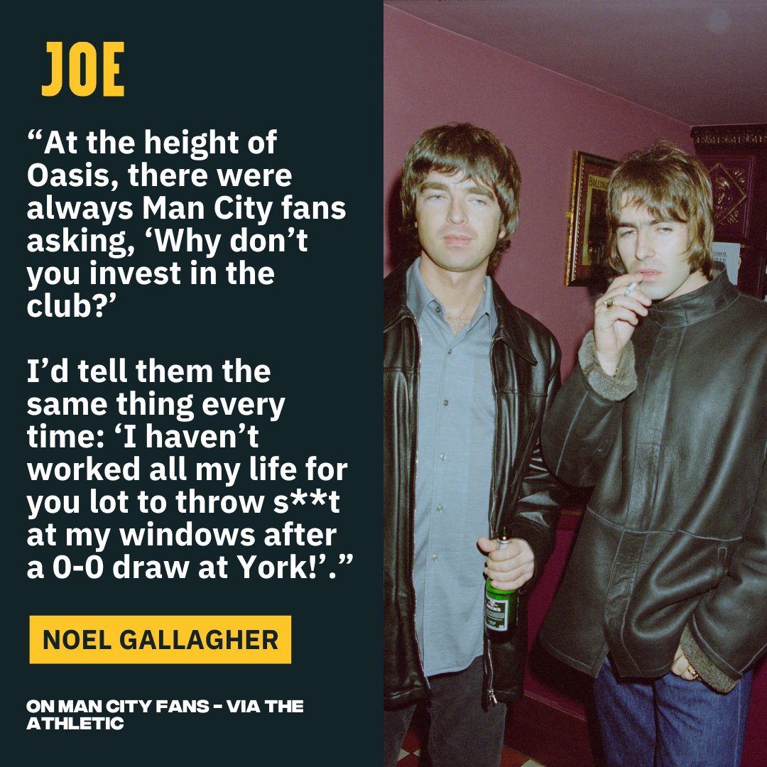 With Oasis back together, it's time to bring back this priceless Noel  Gallagher quote on why he wouldn't invest in Man City 😂, image size:1080x1080