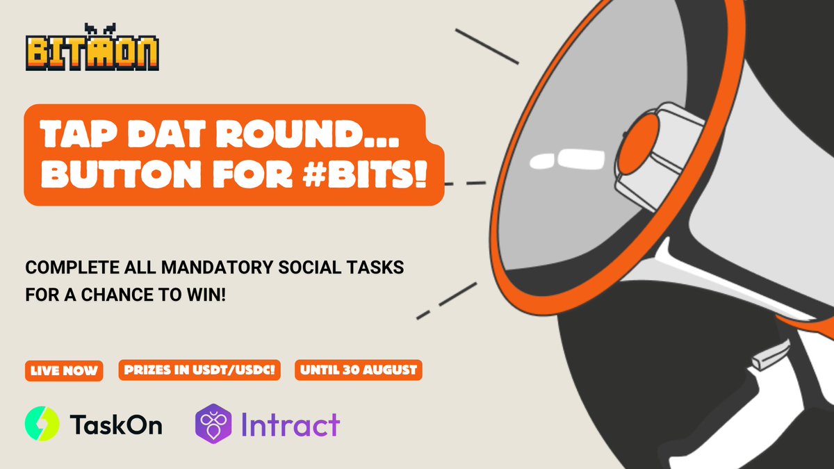 WIN PRIZES IN USDT &amp; USDC!
​
🔸 Join either one of the campaigns below (or both)
🔸 Complete social tasks
🔸 Tap dat' round... button!
​
Tapping gives you #BITS, and #BITS are required to mint BITSmon NFTs. Certain combinations of these NFTs will qualify you for the upcoming