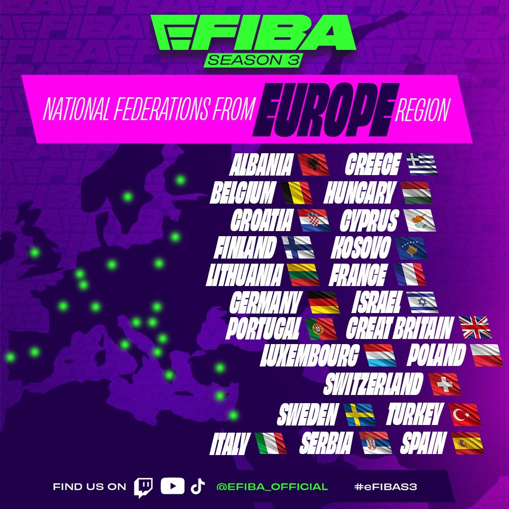 🌏🏀 European Teams Are Ready! 🏀🌏

These nations from Europe will be starting up their consoles for eFIBA Season 3! 🌟

Who will dominate the competition and claim victory in their region? eFIBA Season 3 starts on October 1st! Be Ready!

#eFIBAS3 #Basketball #eFIBA #FIBA